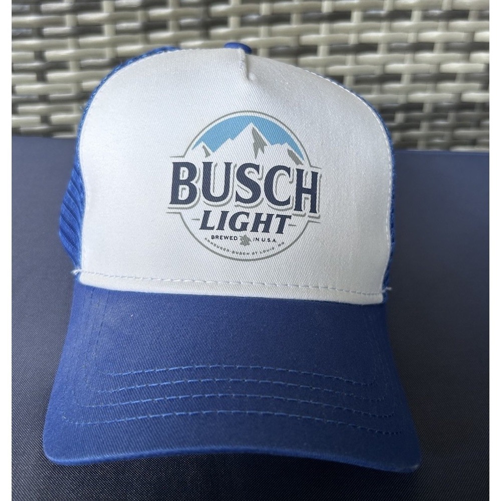 Busch Light Trucker Hat Snapback Blue White Mesh H3 Headwear Beer Cap Adjustable